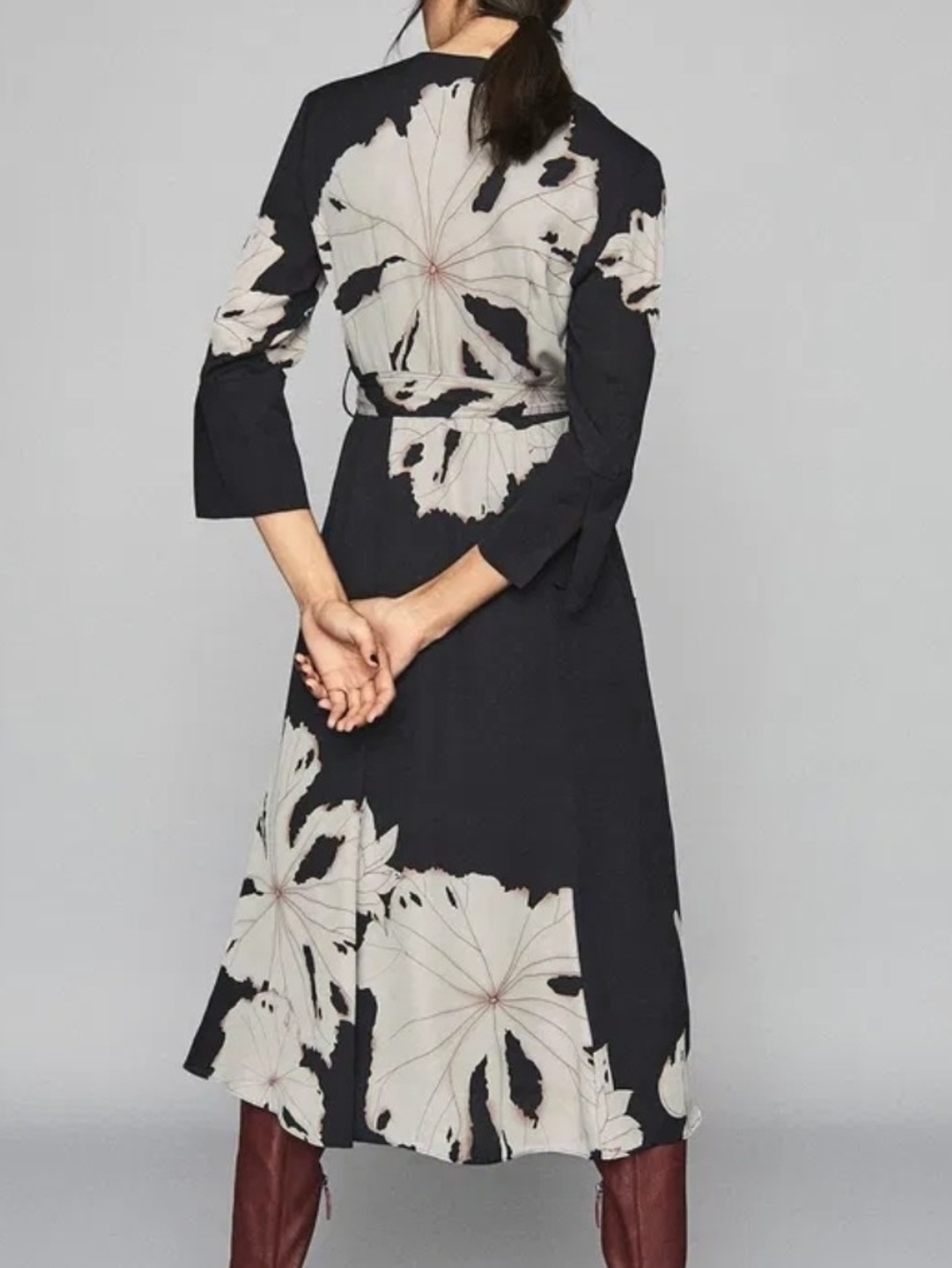 NEW Reiss Black ZANA Dress Black Cream Pink Floral Button Down XS S